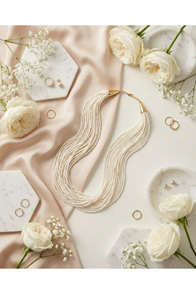 Dorvina مجوهرات من الحجر الطبيعي، لؤلؤ رملي متعدد الخيوط مع تفاصيل ذهبية، قلا...