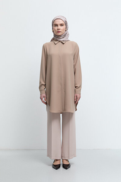 Tuğba Gömlek Yaka Tunik - Taş