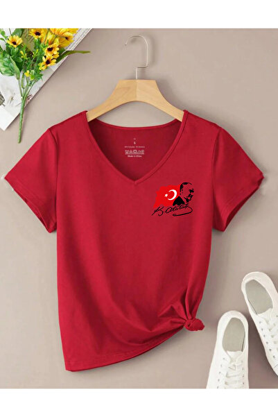 SUNFREE ATATURK Štampano V-izrez obična Pamučni džersej ženska majica