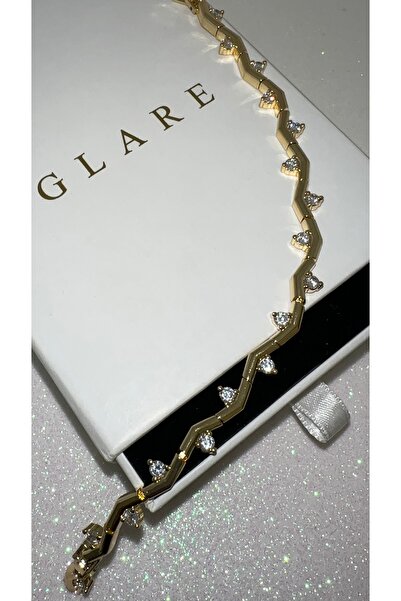 GLARE JEWELRY CO سوار ذهبي فاخر من الستانلس ستيل بتصميم زيك زاك مزين بتفاصيل ...