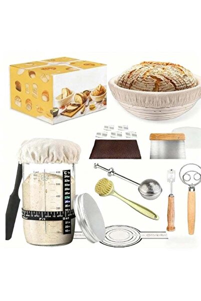 Arabest مجموعة أدوات تحضير العجين المخمر، سلة تخمير 9 بوصة مع مرطبان زجاجي سع...