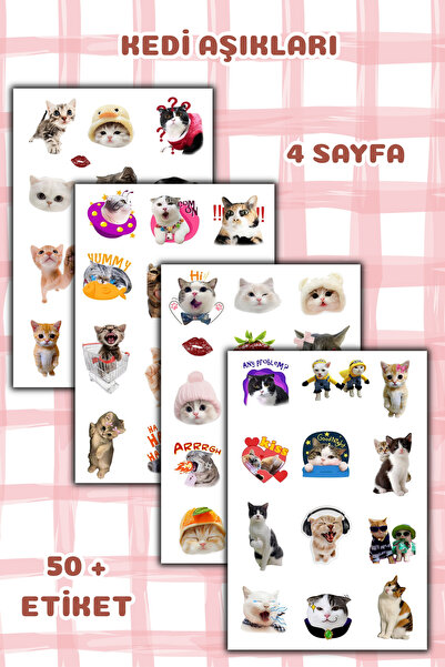 birikiyedi 4'lÜ Komik Kedi, Kediler, Sticker, Çıkartma, Ajanda, Günlük, Planl...