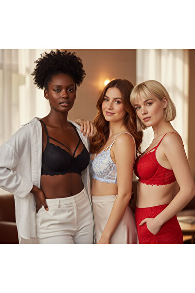 BONBON Women's Cup-Free Lace Pack 3 Colors 3-Pack Bra Bb2375