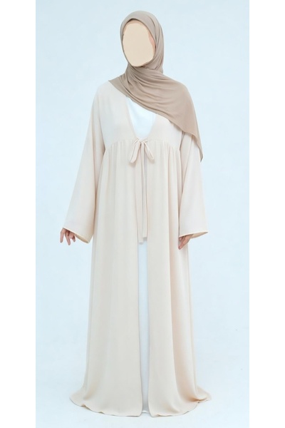 settare Bağcıklı Tesettür Kimono Abaya - Krem