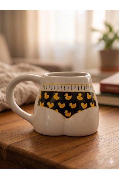 PALTO TASARIM كوب بيكيني بنمط البطة مصنوع يدويًا باللون الأبيض اللامع - كوب ه...