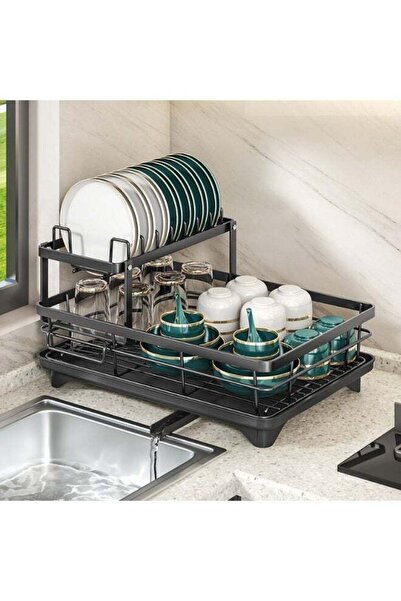 Arabest 2-Tier Detachable Dish Drying Rack, Large Kitchen Drainer with Auto D...