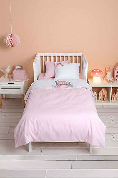 Rivaİstanbul Lucky Pink Punch Embroidered 100% Cotton Piece Baby Set Duvet Co...