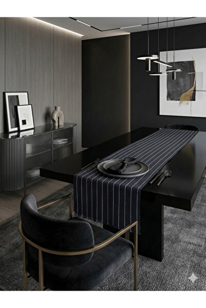 nf natural fabrica Black Linen Table Runner