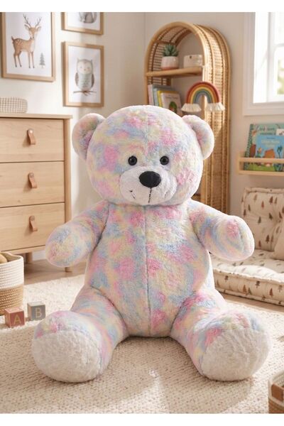 Heribom 70 Cm Dev Gökkuşağı Peluş Ayıcık Rengarenk Peluş Oyuncak İthal Toscan...