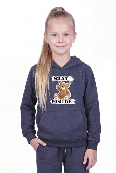 FYK KİDS Kangaroo Pocket Hooded Girls' Sweatshirt with Print Detail