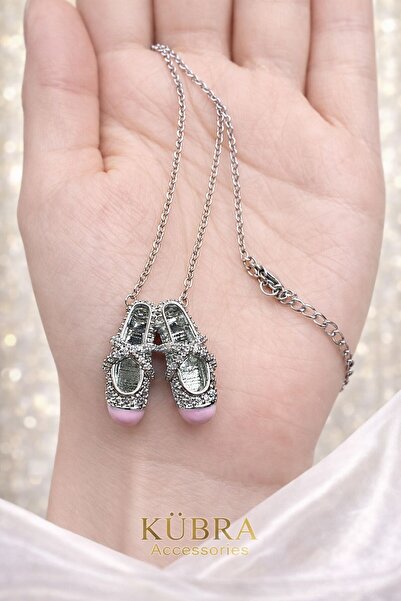 Kübra Accessories BALERİN BABET AYAKKABI ZİRKON TAŞLI GÜMÜŞ ÇELİK KOLYE