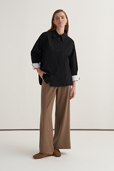 EBU Prive Cămașă de damă poplin cu manșete contrastante, neagră