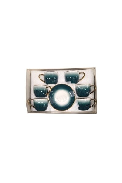 Clini Set de 6 cești de cafea cu farfurioare, ceramică verde-aurie