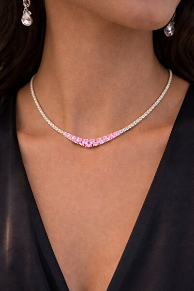 OEM Tennis necklace made of stainless steel, gold/silver. Sheer zirconia and ...