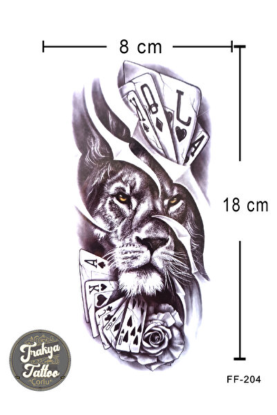 Trakya Tattoo Geçici Dövme 1-2 Hafta Kalıcı Yarım Kol Poker Aslan