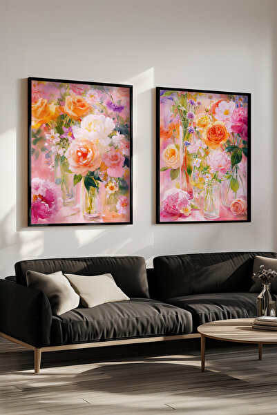 STARYUNA Set de pictură pe două paturi cu tematică buchet de flori și ramă di...