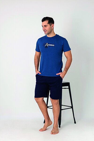 Estiva Men's Back Printed Short Sleeve Shorts Combed Cotton Pajama Set