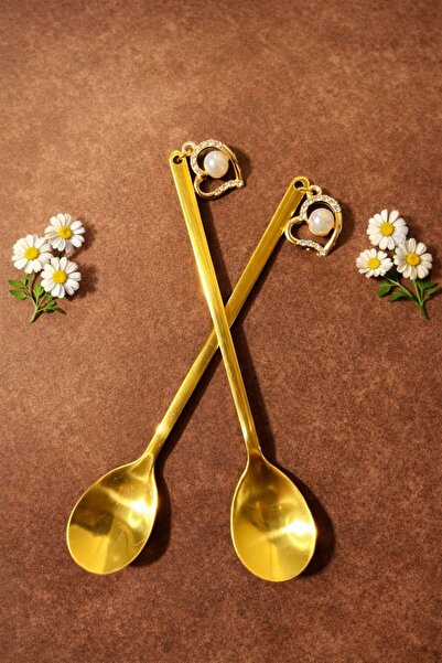 BNT LEO Latte Kaşığı Gold İnci Süsleme