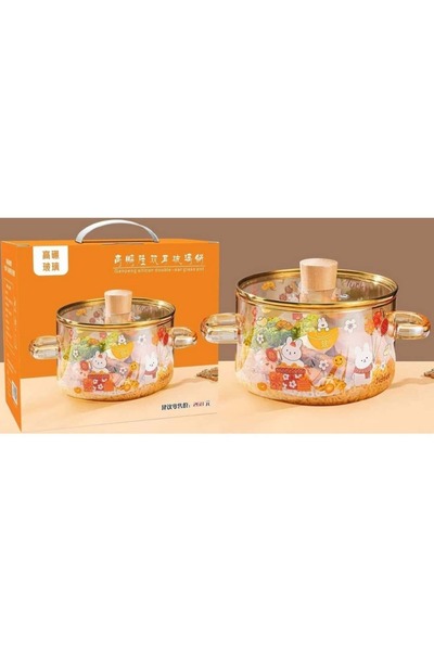 wei inox Oală din sticlă rezistentă la căldură cu capac 2,5 l