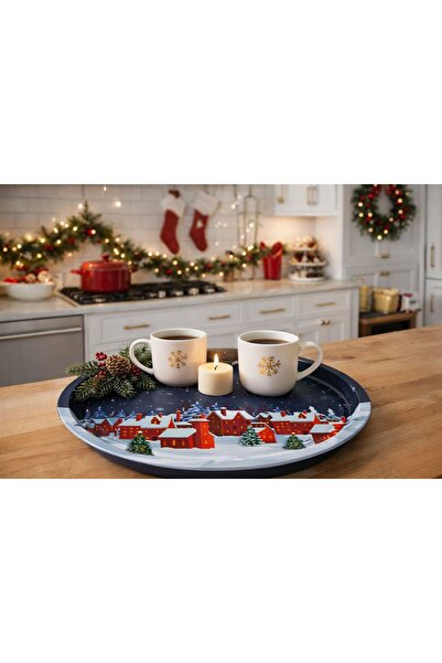 ela777 Home New Year's White Decorative Metal Tray