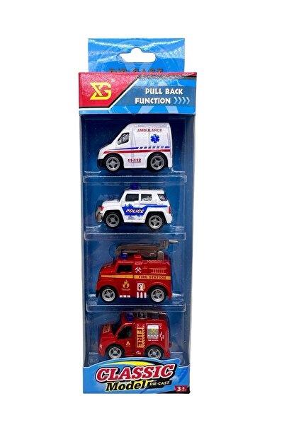JPT Set de 4 vehicule de urgență turnate sub presiune, model pullback