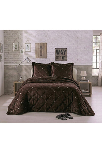 Nevore Home Kadife Nakışlı Kapitone Çift Kişilik Yatak Örtüsü 240x260cm - Mik...