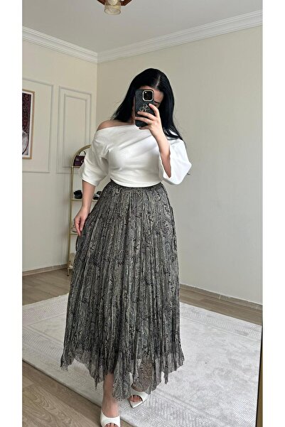 YELZEY BUTİK تنورة ميدي غير متماثلة ذات ثنيات