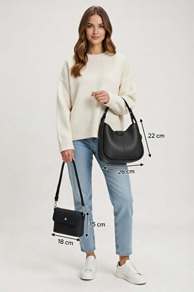 Jacquline CLIM592-1C Femei Double O geantă de umăr Negru