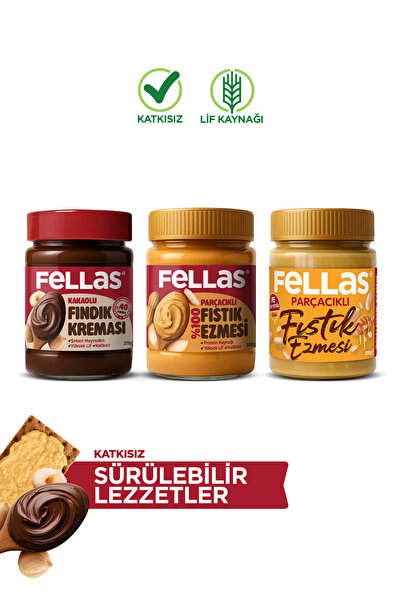 Fellas Kakaolu Fındık Kreması (315 g) + Fıstık Ezmesi - %100 (300 g) + Ballı ...