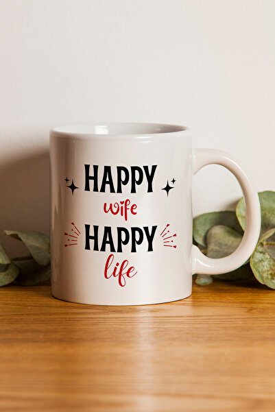 gavebutik ''Happy Wife Happy Life'' Printed Gift Mug Machine Washable Washable