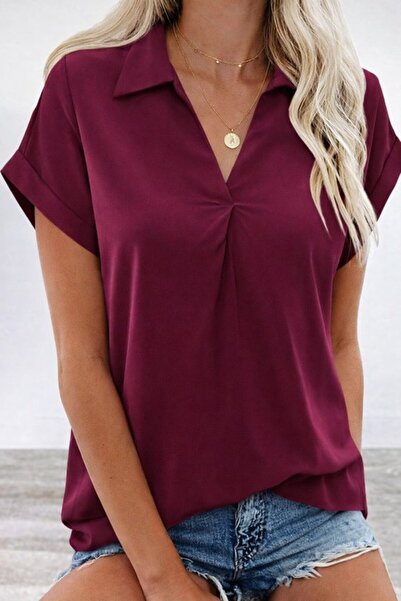 JANES Women's Short Sleeve Collared Woven Viscose Blouse