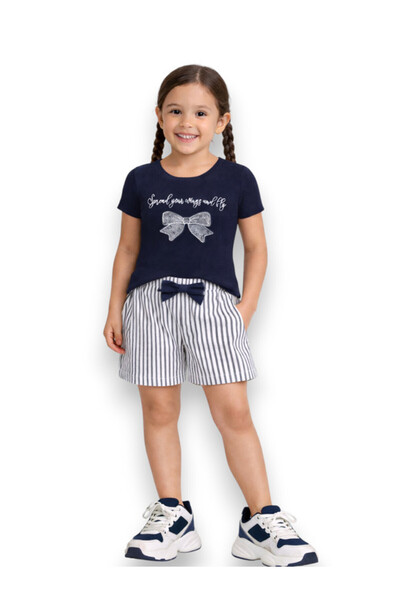 Victor and Jane Girls’ T-Shirt & Woven Striped Shorts Set