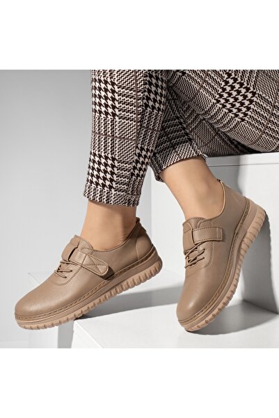 Modlet.ro Women's khaki casual shoes with elastic laces MOD14222