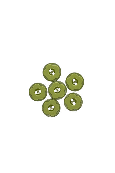 Düğmece Çocuk İçin 6 Adet Çiçekli Plastik Düğme (14mm, Yeşil)
