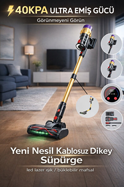 SMAYLİNG Şarjlı Dikey Süpürge 650 Watt Fırçasız Motor 40 KpA Torbasız Hazne B...