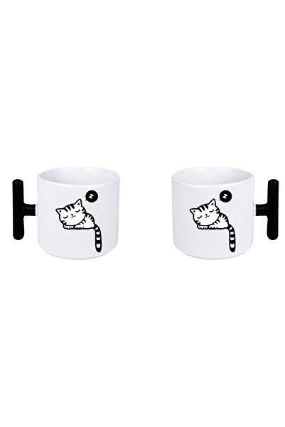 Borambalaj Black Sleeping Cat with T-Handle Patterned Mug