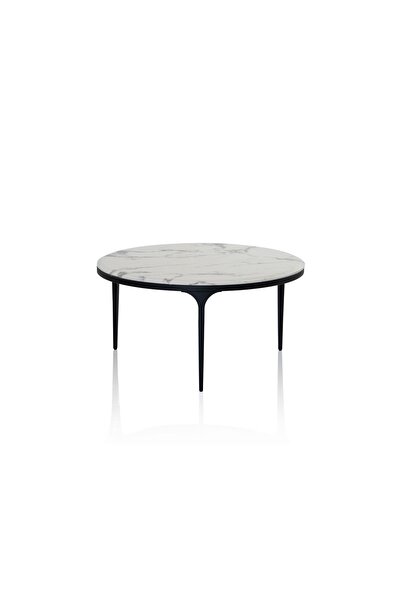 Midas Furniture طاولة وسطية من المعدن والرخام مقاس 90×90×45 سم باللون الأسود