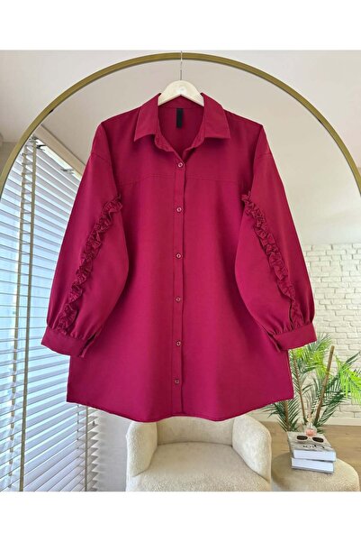 Güba Ticaret Women's Oversized Sleeve Ruffle Detail Tunic Shirt
