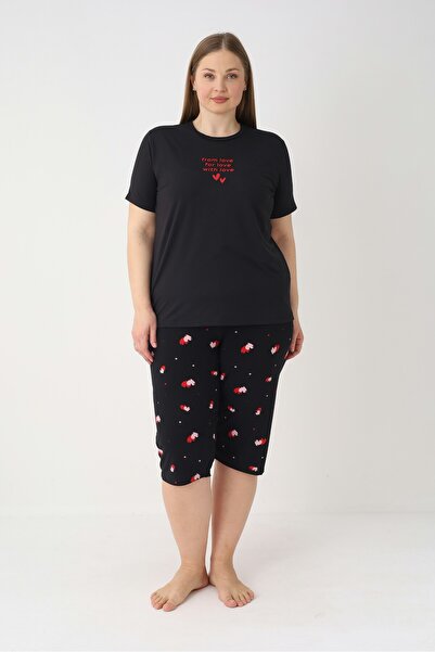 Estiva طقم بيجامة نسائي من Heart Alt منقوش باللون الأسود بأكمام قصيرة وناعم و...