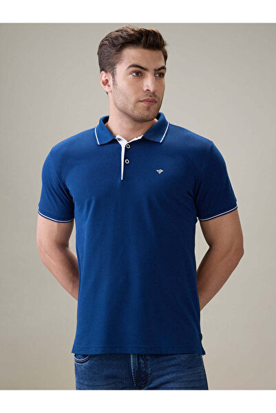 Generic Solid Brand Logo Regular Fit True Blue Polo T-shirt