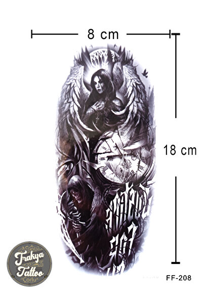 Trakya Tattoo Geçici Dövme 1-2 Hafta Kalıcı Yarım Kol Kadın Melek Saat