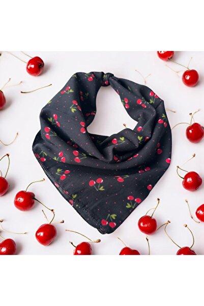 ALS Tasarım Dünyası Cireșe pe negru cu model Bandană 100% bumbac