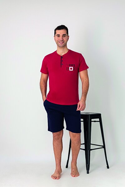 Estiva Men's Box Printed Short Sleeve Combed Cotton Pajama Set with Shorts