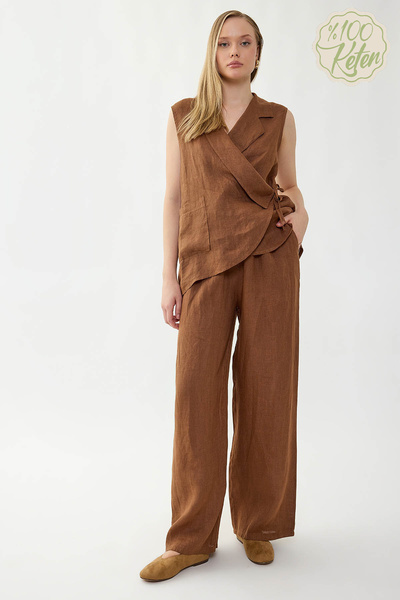 Vitrin 100% Linen Beli İp B Tie-Detail Wide Leg Pants