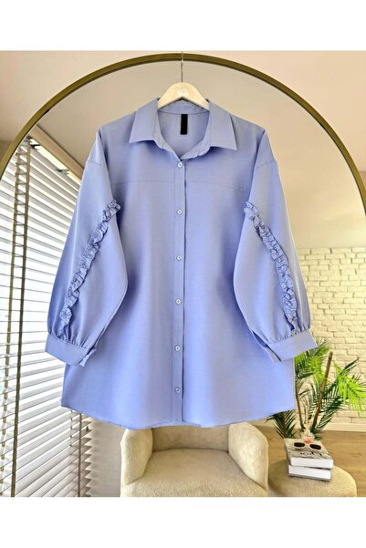 Güba Ticaret Women's Oversized Sleeve Ruffle Detail Tunic Shirt