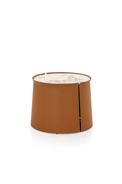 Midas Furniture LEATHER AND METAL SIDE TABLE 60X60X50 CM MULTICOLORED
