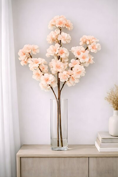 BUSERİSE 1 Adet Yapay Bahar Dalı Japon Kiraz Çiçeği – Somon 3 Dallı Çiçek, Ev...