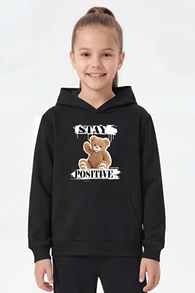 FYK KİDS Kangaroo Pocket Hooded Girls' Sweatshirt with Print Detail