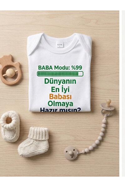 Menar Tasarım Babaya Hamilelik Müjdesi ve Duyurusu İçin Bebek Zıbın Body %100 Pamuk Hediye Zıbın