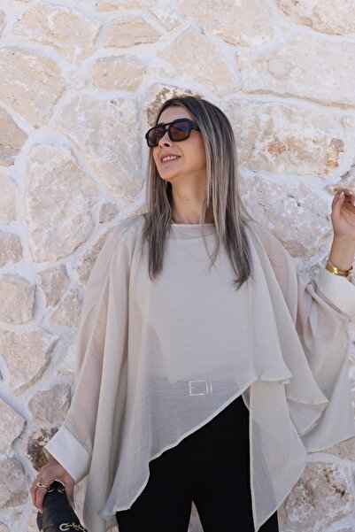 bytugcekaya Stone standard size flying cape blouse